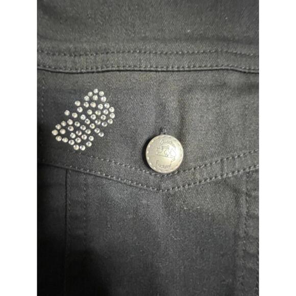 Quacker Factory Butterflies Embellished Stretch Black Jean Denim Jacket Coat L - Picture 3 of 5